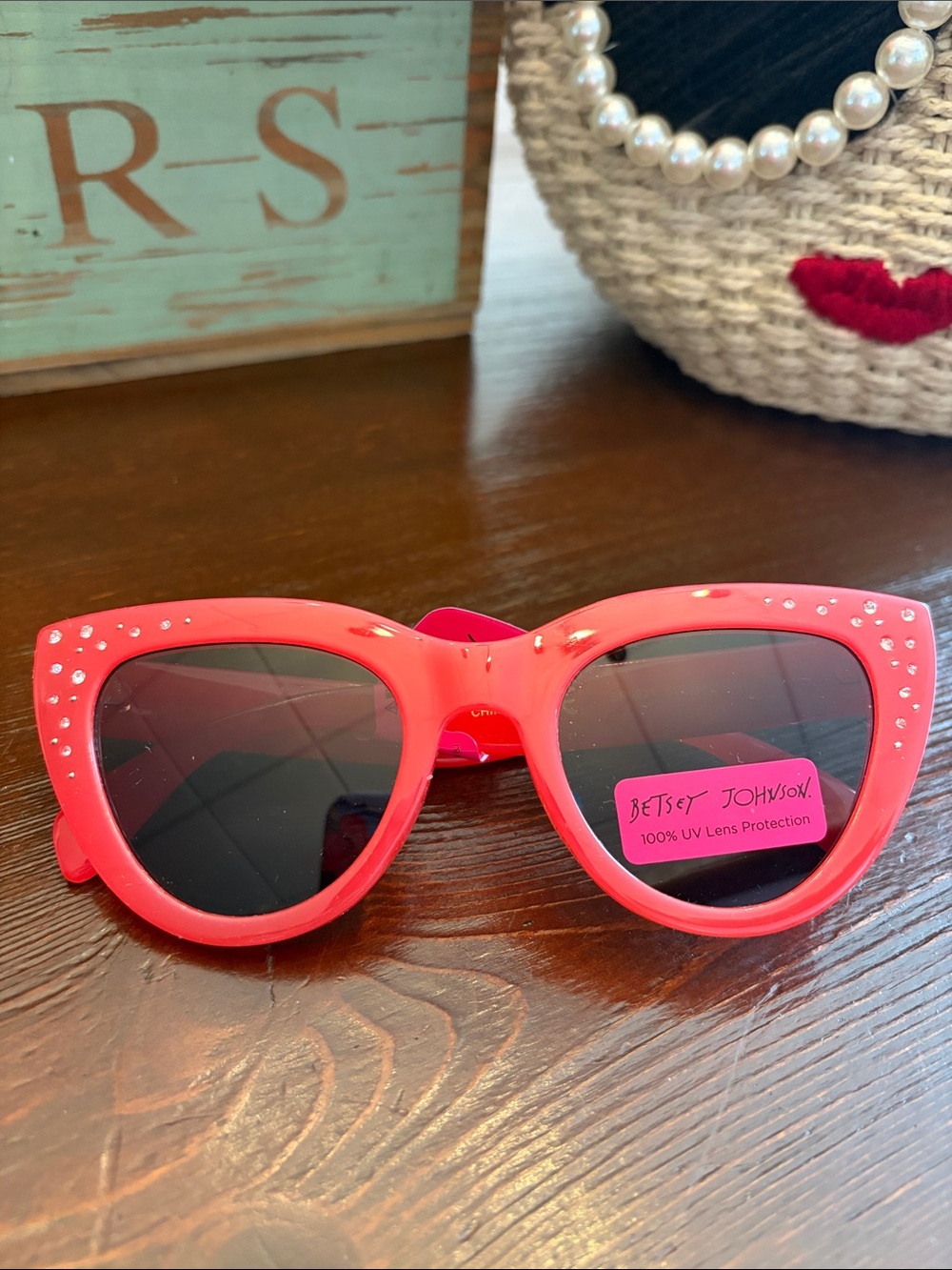 Betsey Johnson Hot Pink Rhinestone Cat Eye Sunglasses